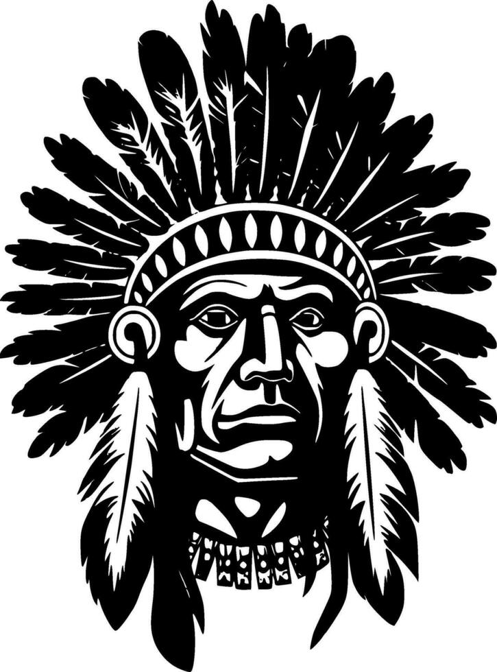 Indian Chief, Black and White Vector illustration