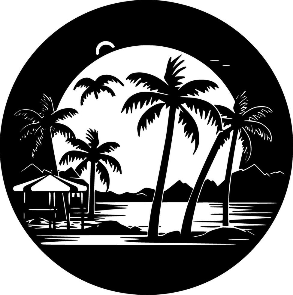 Beach, Black and White Vector illustration