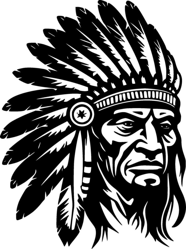 Indian Chief, Black and White Vector illustration