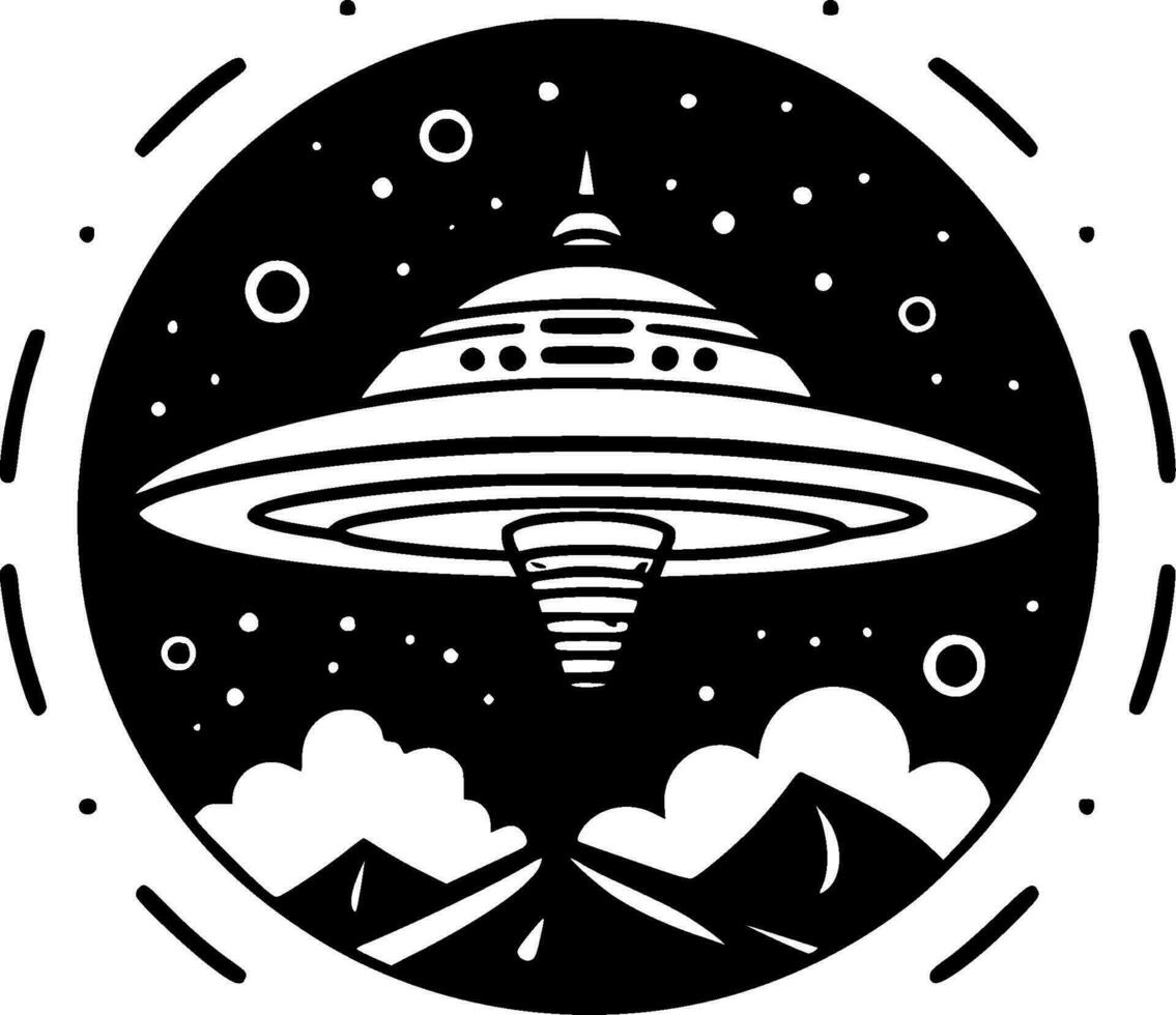 UFO, Black and White Vector illustration