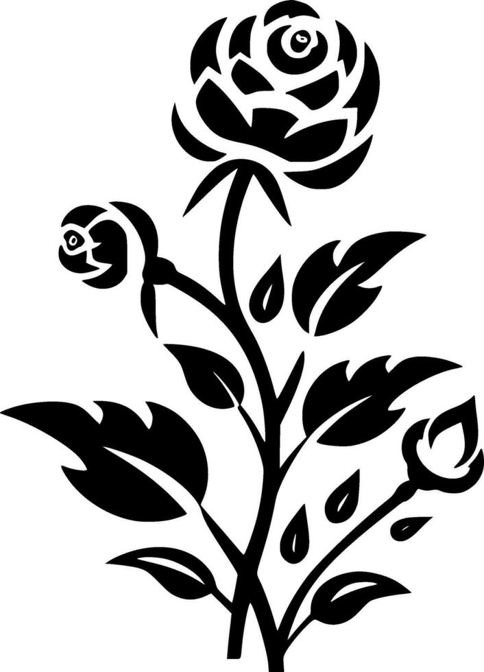 flores - negro y blanco aislado icono - vector ilustración