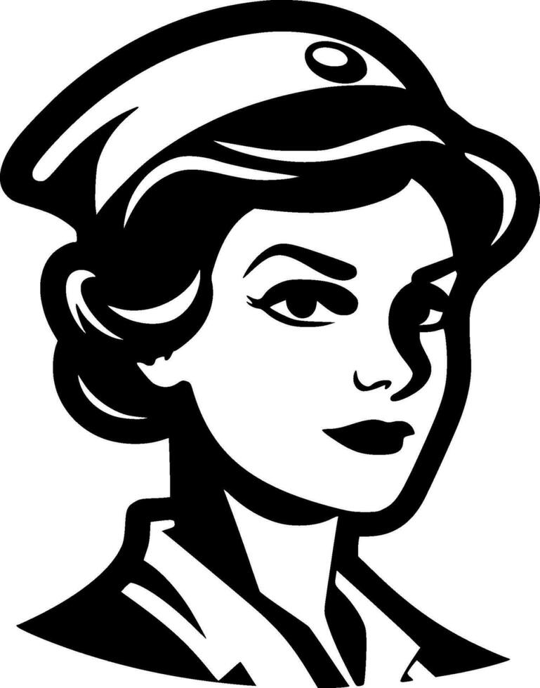 Nurse, Black and White Vector illustration