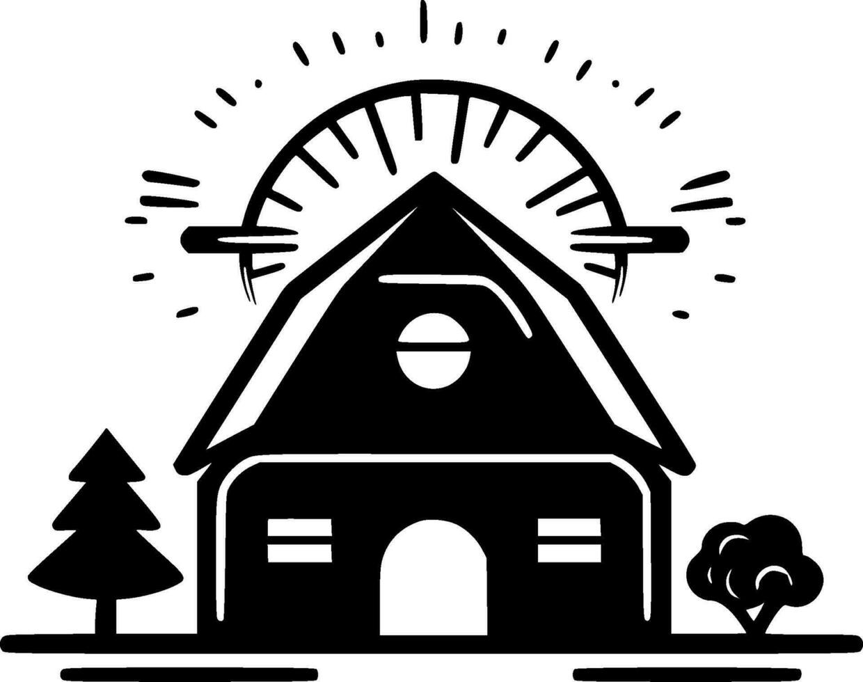 Farmhouse, Black and White Vector illustration