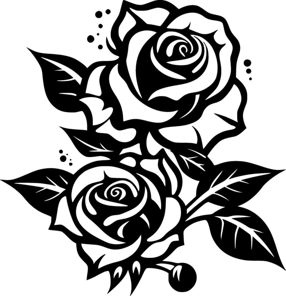 rosas - negro y blanco aislado icono - vector ilustración