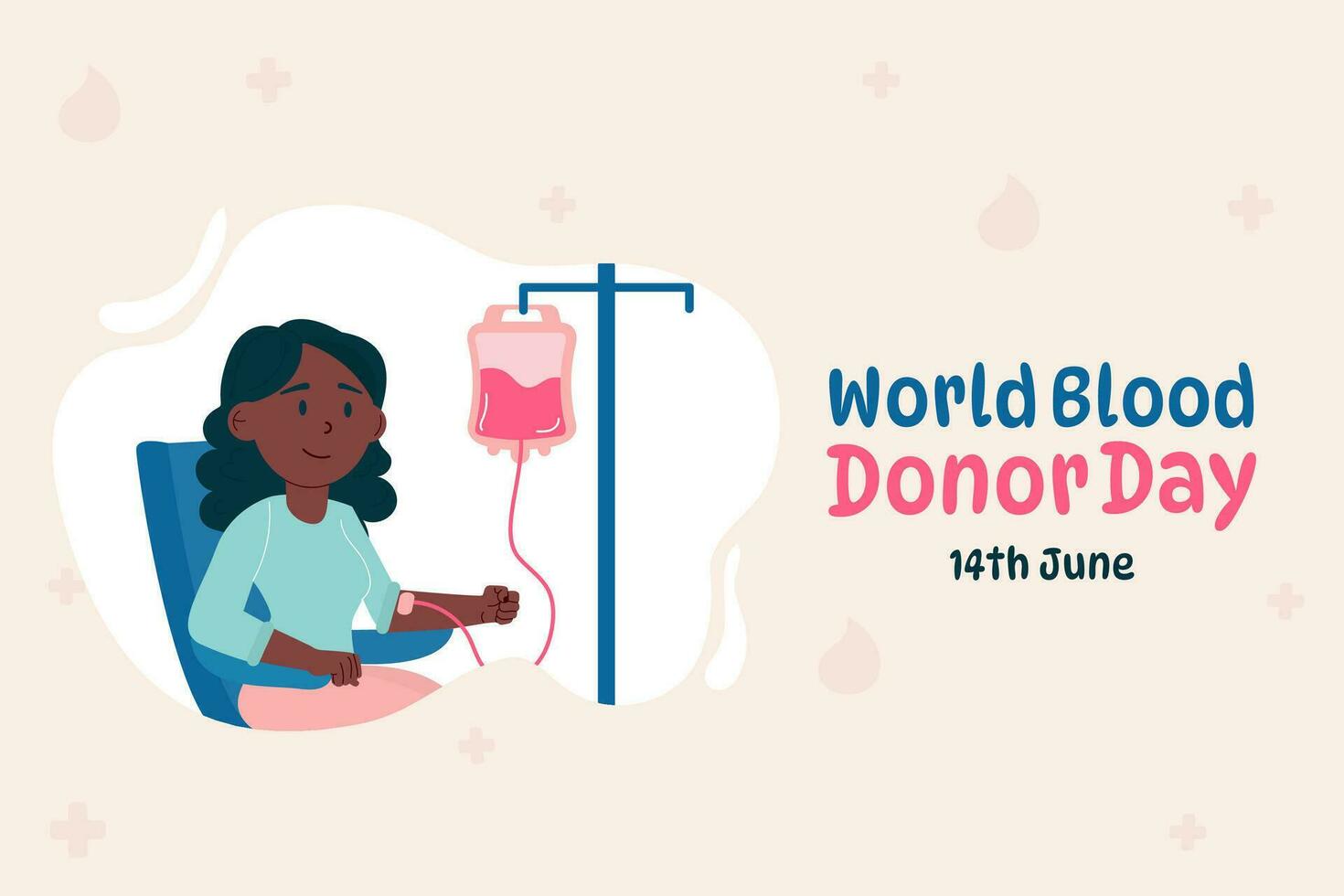 World blood donor day background. An African American woman donates blood vector