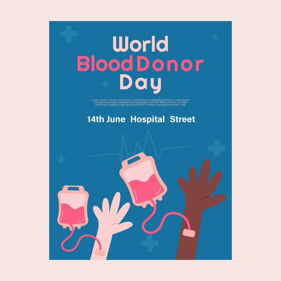 World blood donor day flat flyer or poster vector