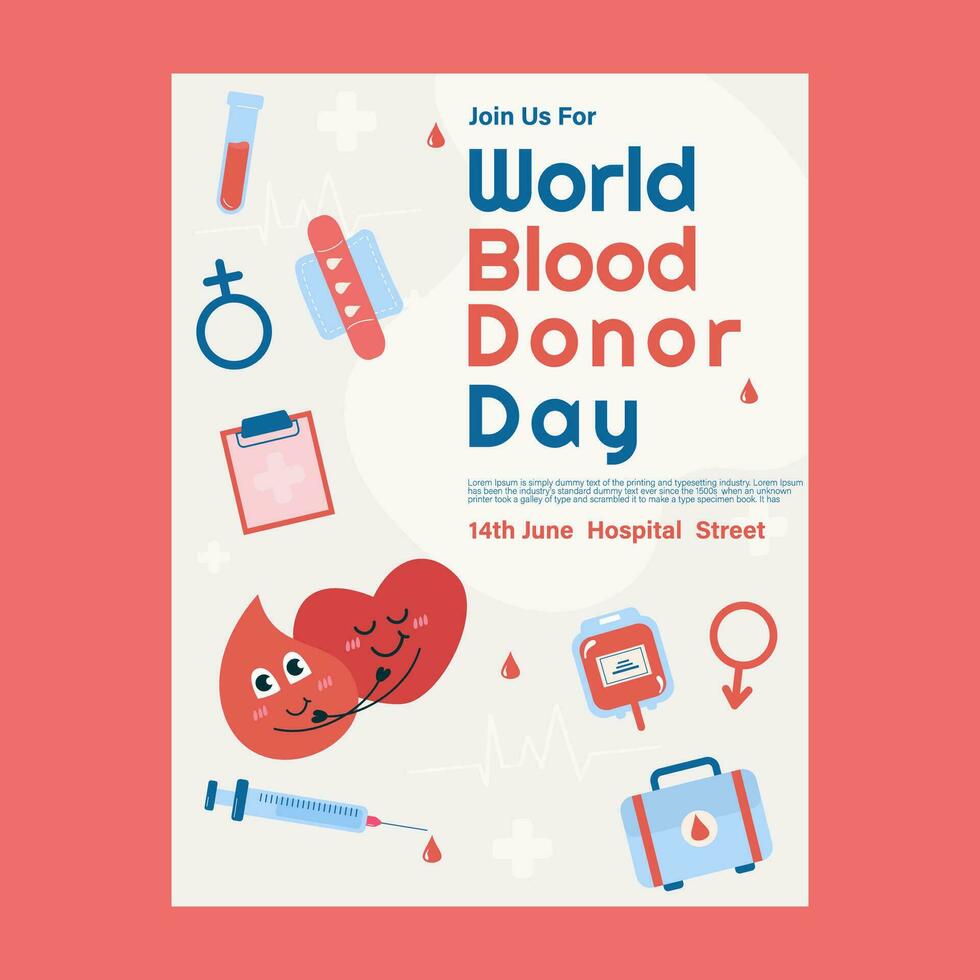 Blood donor day flat flyer, poster vector