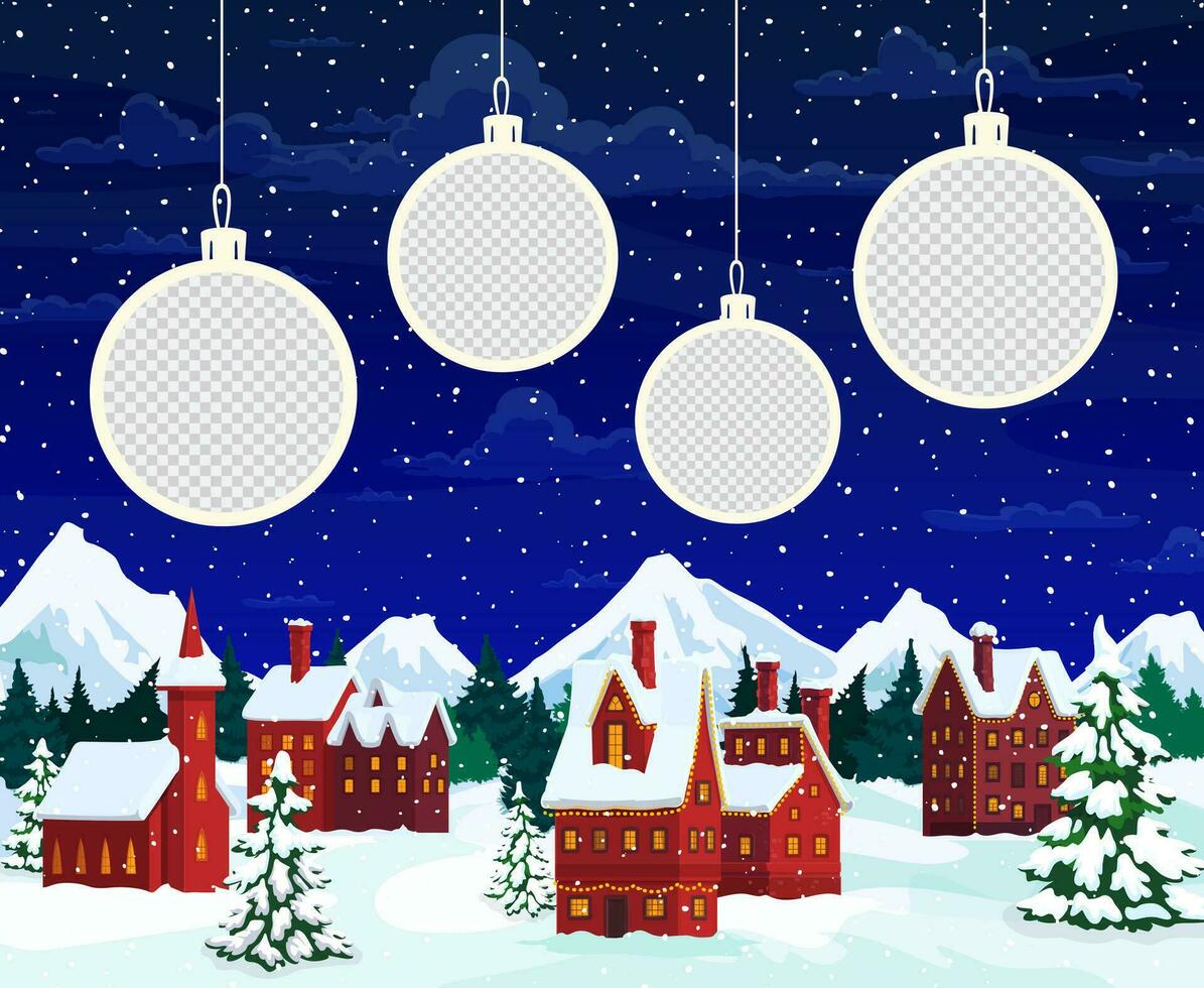 Christmas baubles paper cut with winter town vector