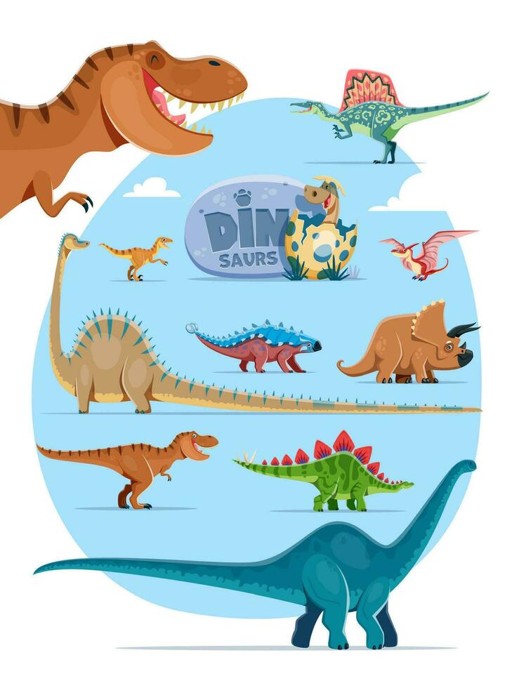 Cartoon dinosaurs, reptile isolated characters vector