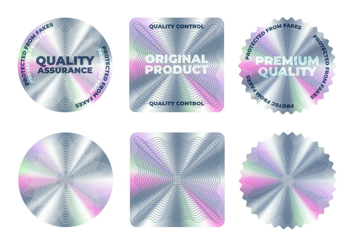 Hologram stickers, quality labels, holographic tag vector