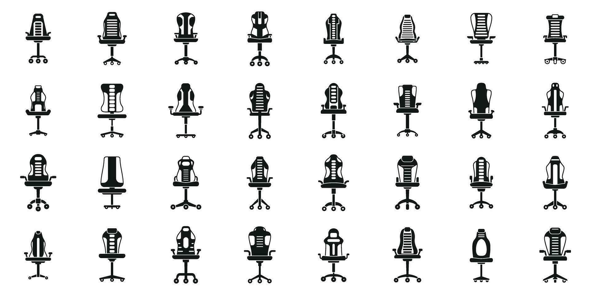 Gaming chair icons set simple vector. Furniture game arms vector