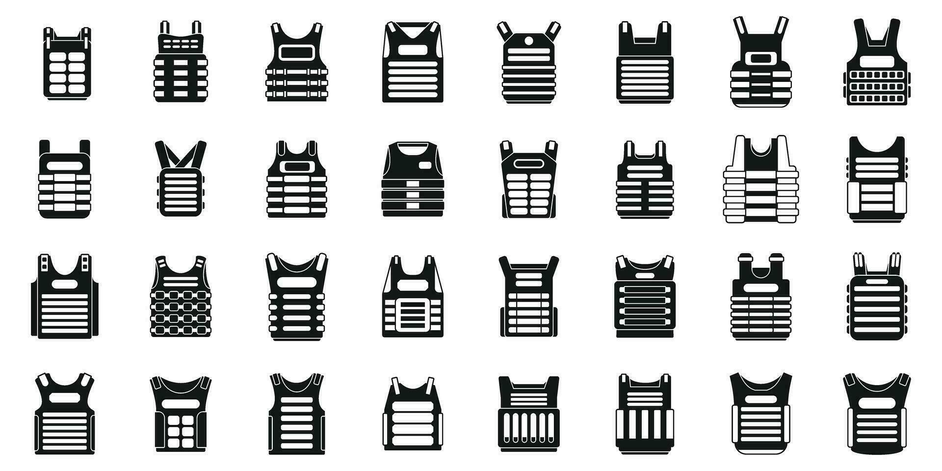 Bulletproof vest icons set simple vector. Armor body vector