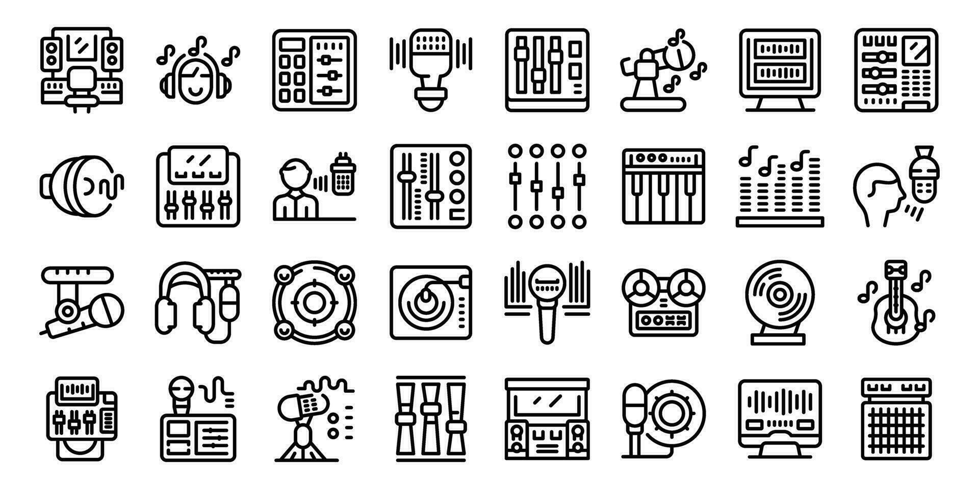 Sound recording studio icons set outline vector. Music sound vector
