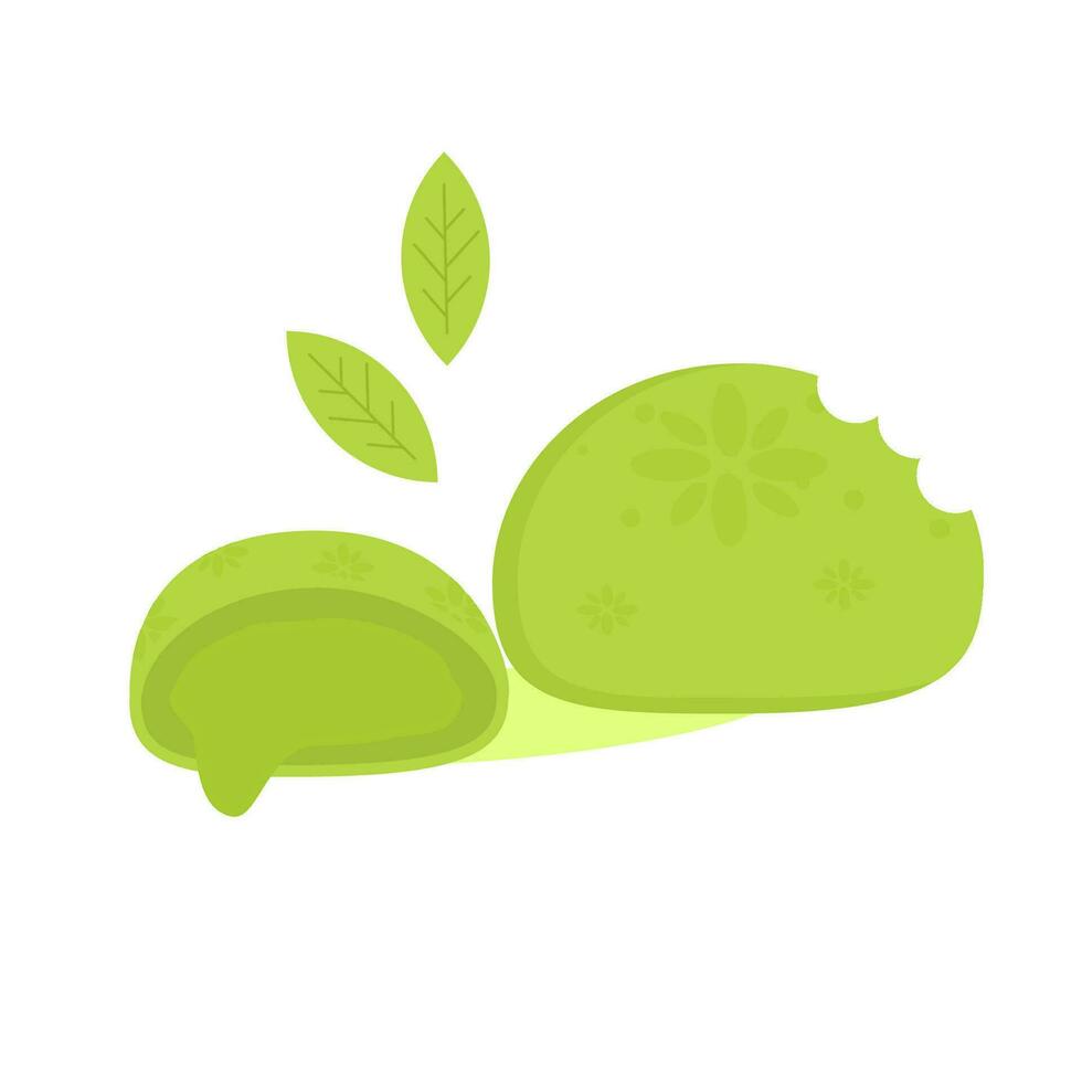 flat illustration of matcha flavored mochi vector