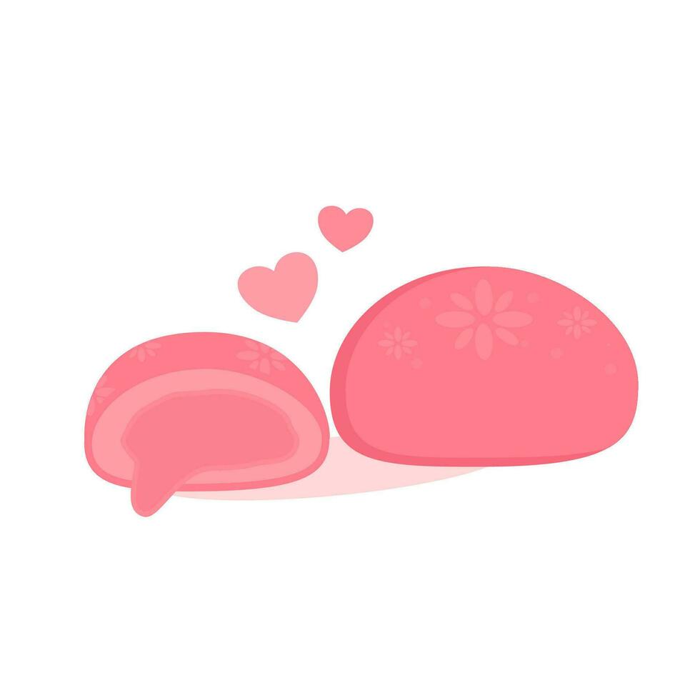 flat illustration of strawberry flavored mochi vector