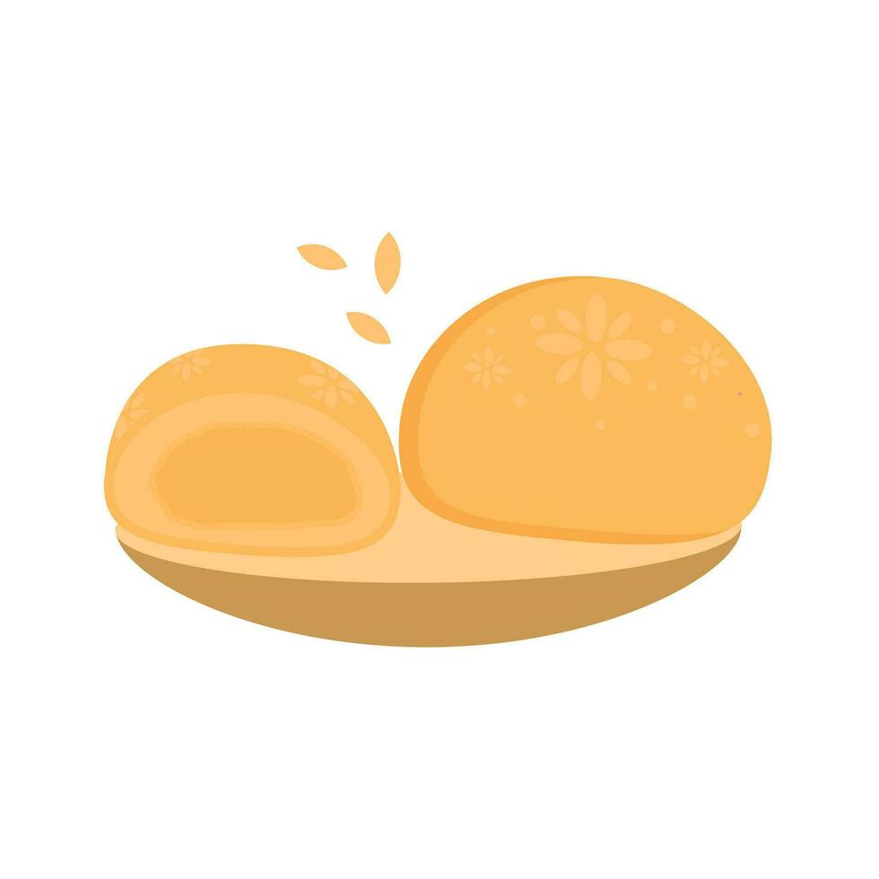 flat illustration of mango flavored mochi vector