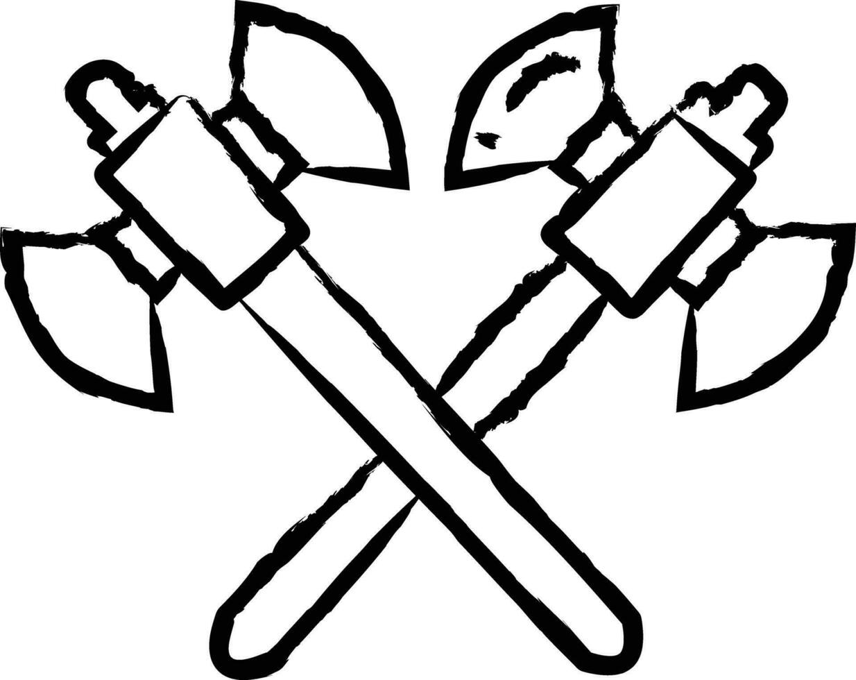 Double Edged Axe Crossed hand drawn vector illustrations