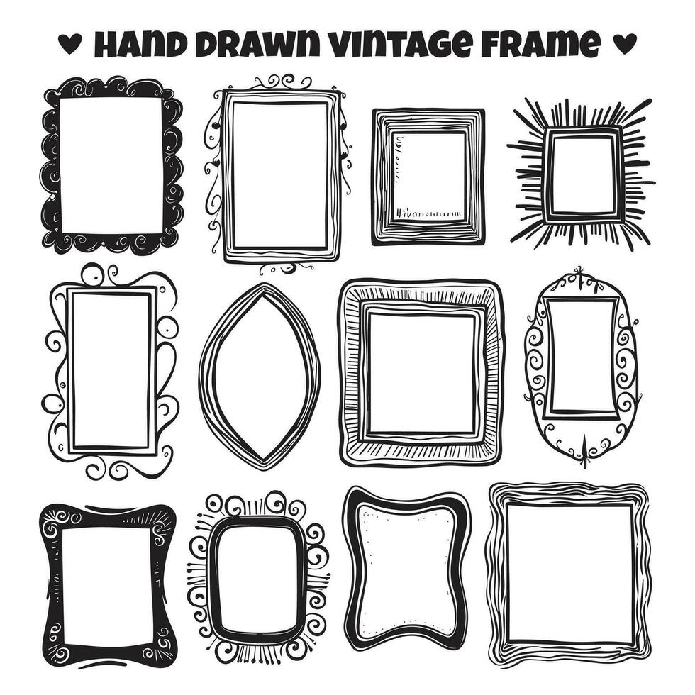 Vintage frame logo in doodle style vector