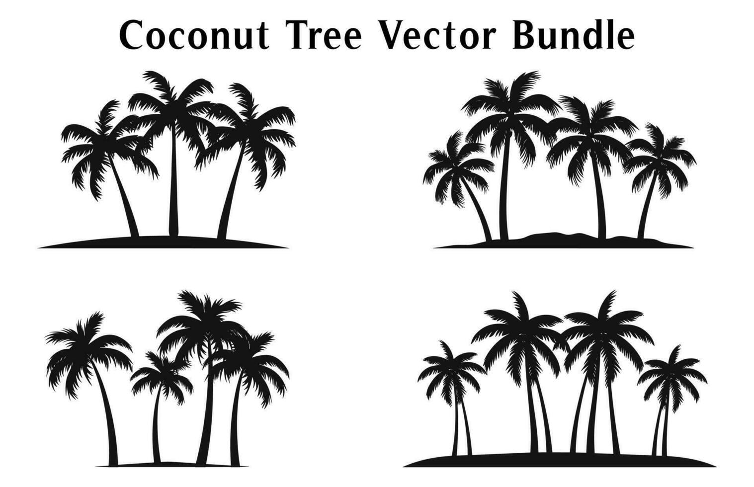 Coconut trees Silhouette Vector set isolated on white background, Coconut tree silhouettes Bundle