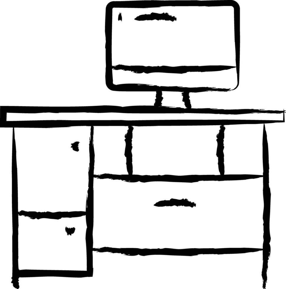 Computer table hand drawn vector illustration