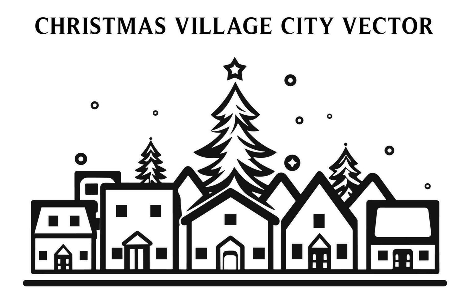 Christmas Village House Silhouette Vector isolated on a white background