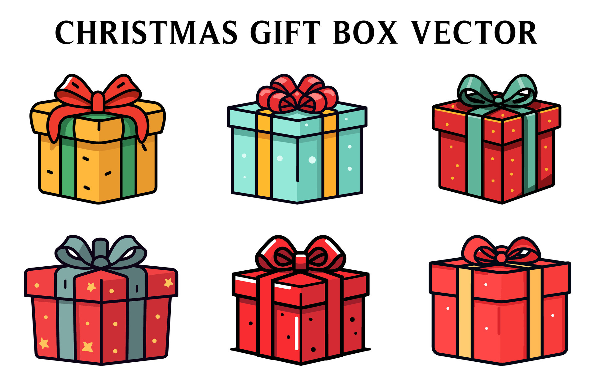 Christmas Present Box Vector Bundle, Christmas Colorful Gift Box
