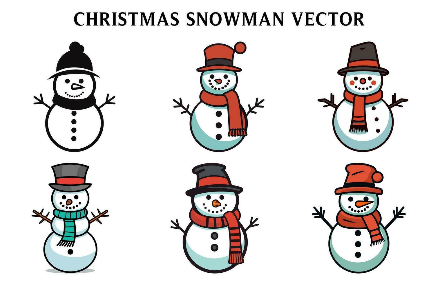 Set of Christmas Snowman Vector, Snowman illustration Bundle vector