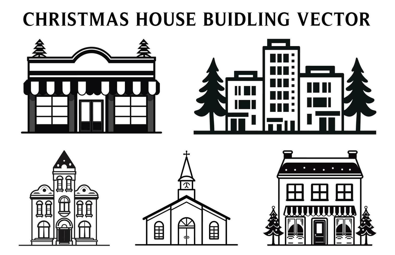 Christmas Village House Silhouette Vector isolated on a white background