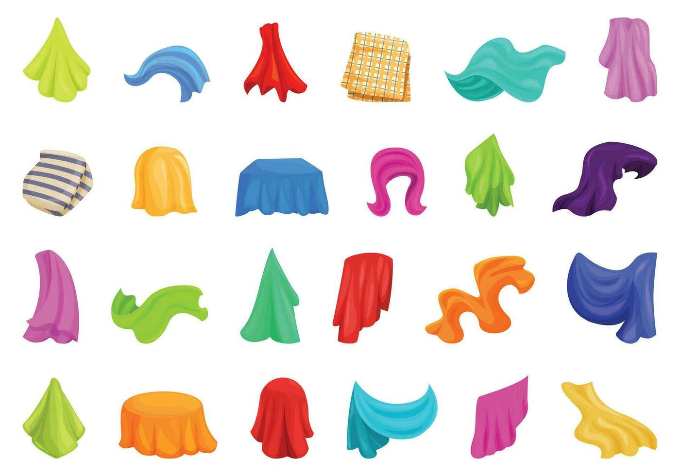 Cloth material with drapery icons set cartoon vector. Fiber textile vector
