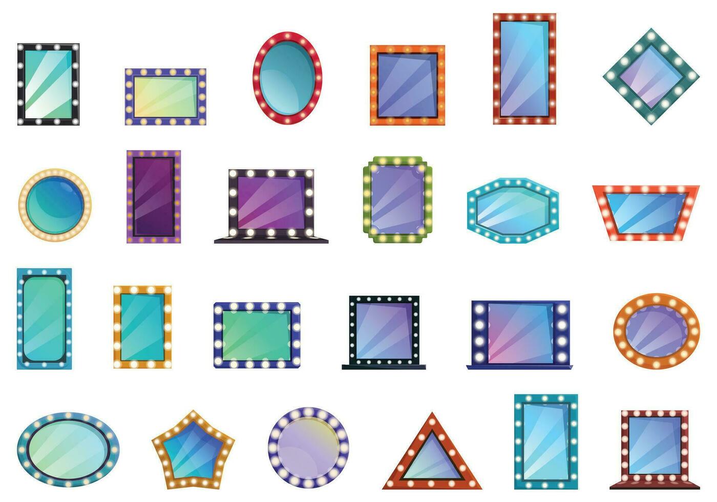 Theater makeup mirror icons set cartoon vector. Dressing room vector