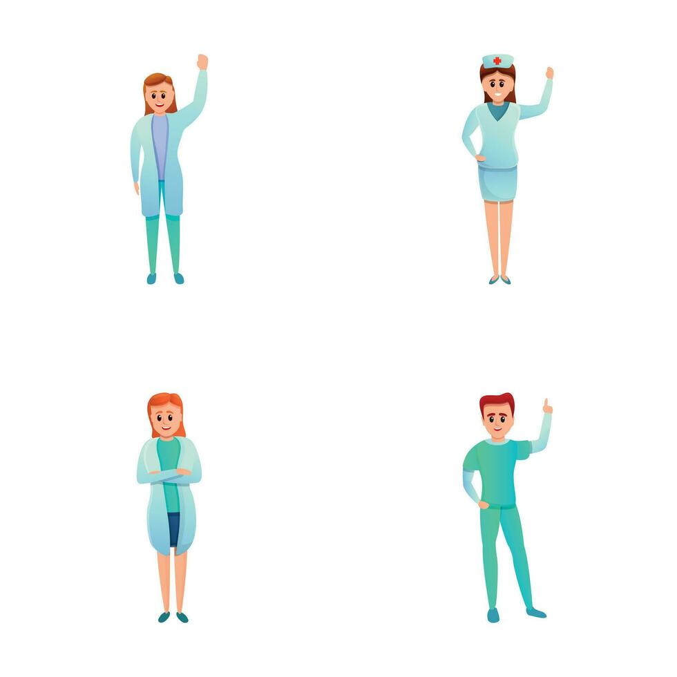 médico trabajador íconos conjunto dibujos animados vector. médico hombre y enfermero vector