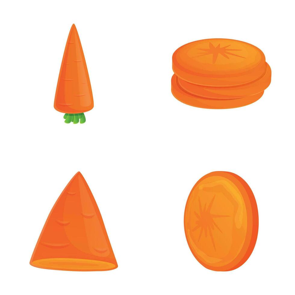 Carrot icons set cartoon vector. Whole and chopped carrot vector