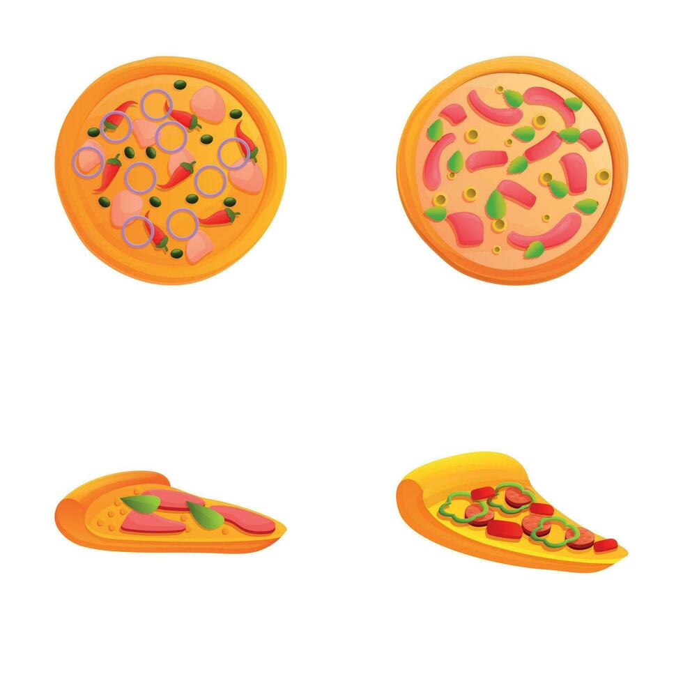 Pizza íconos conjunto dibujos animados vector. tradicional italiano rápido comida vector