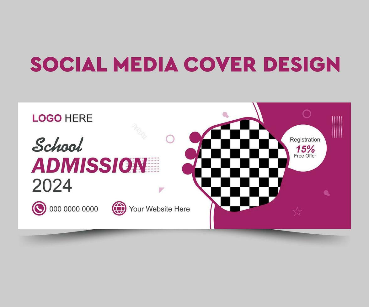 School admission social media cover design template vector