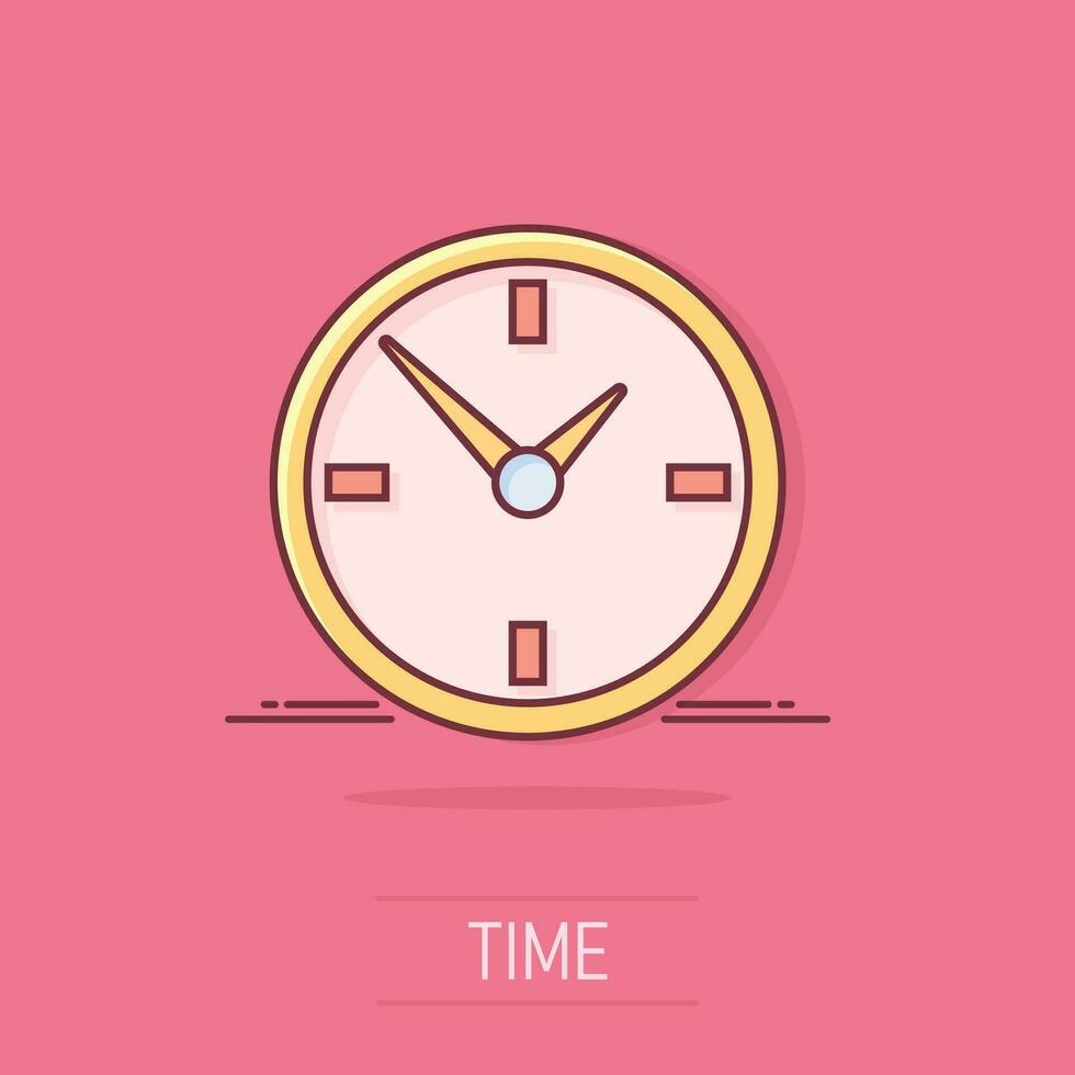 Cartoon alarm clock icon in comic style. Timer sign illustration pictogram. Stopwatch splash business concept. vector