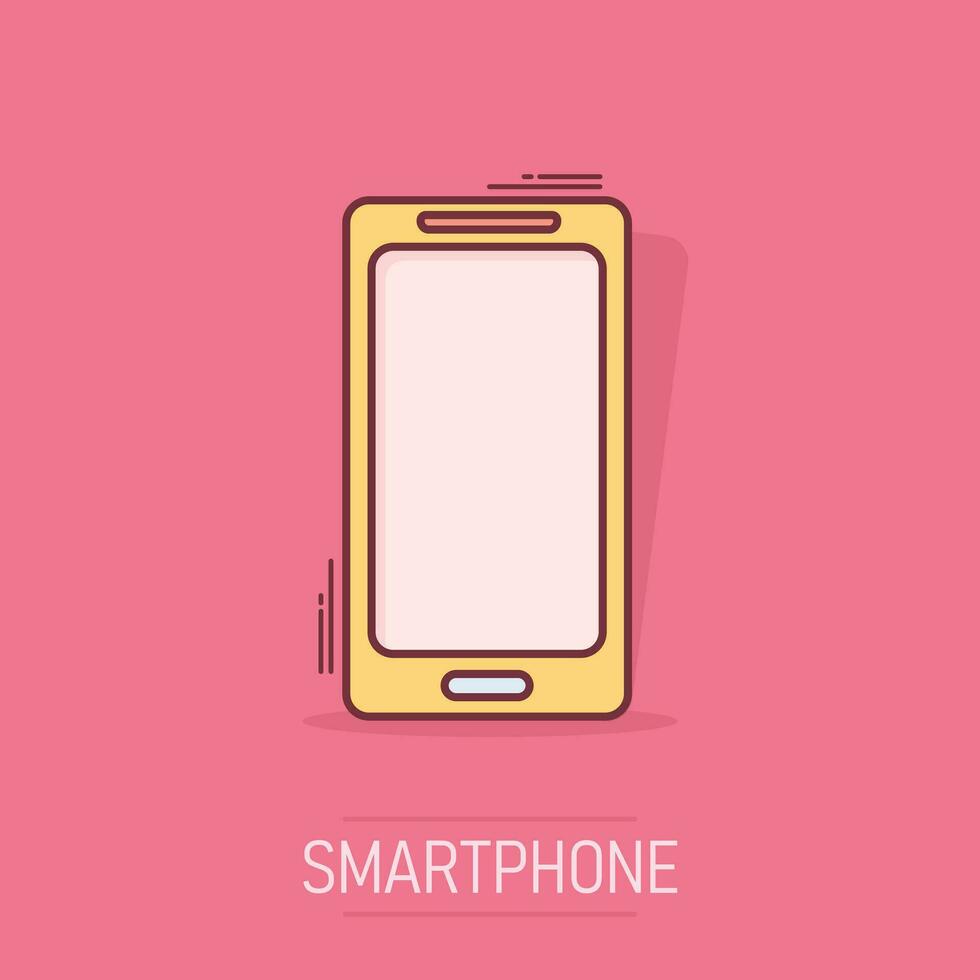 Cartoon smartphone icon in comic style. Mobile phone illustration pictogram. Smartphone splash business concept. vector