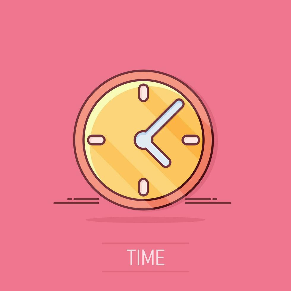 Cartoon alarm clock icon in comic style. Timer sign illustration pictogram. Stopwatch splash business concept. vector