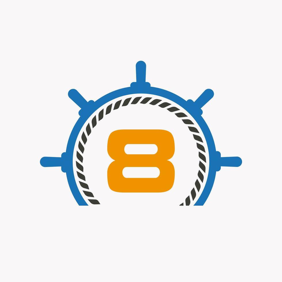 Letter 8 Cruise Steering Logo. Yacht Symbol, Ship Logotype, Marine Sign Template vector