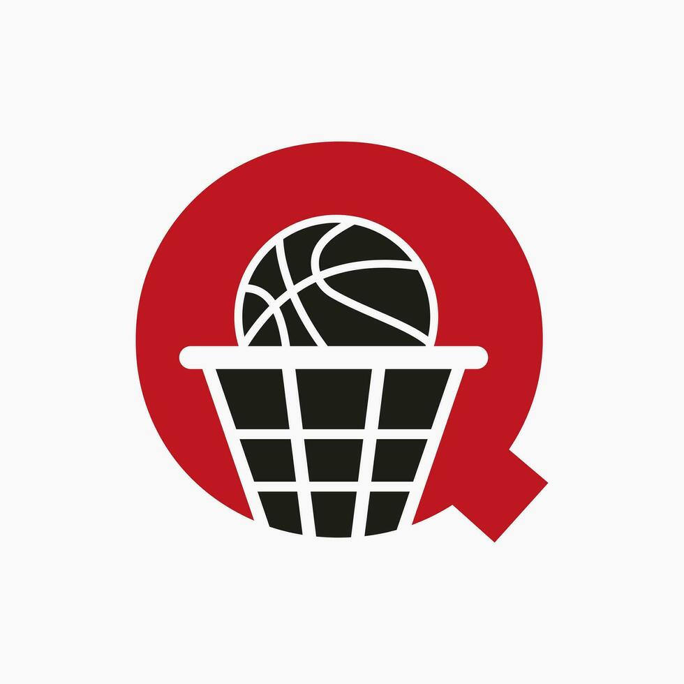 letra q baloncesto logo concepto. cesta pelota logotipo símbolo vector modelo