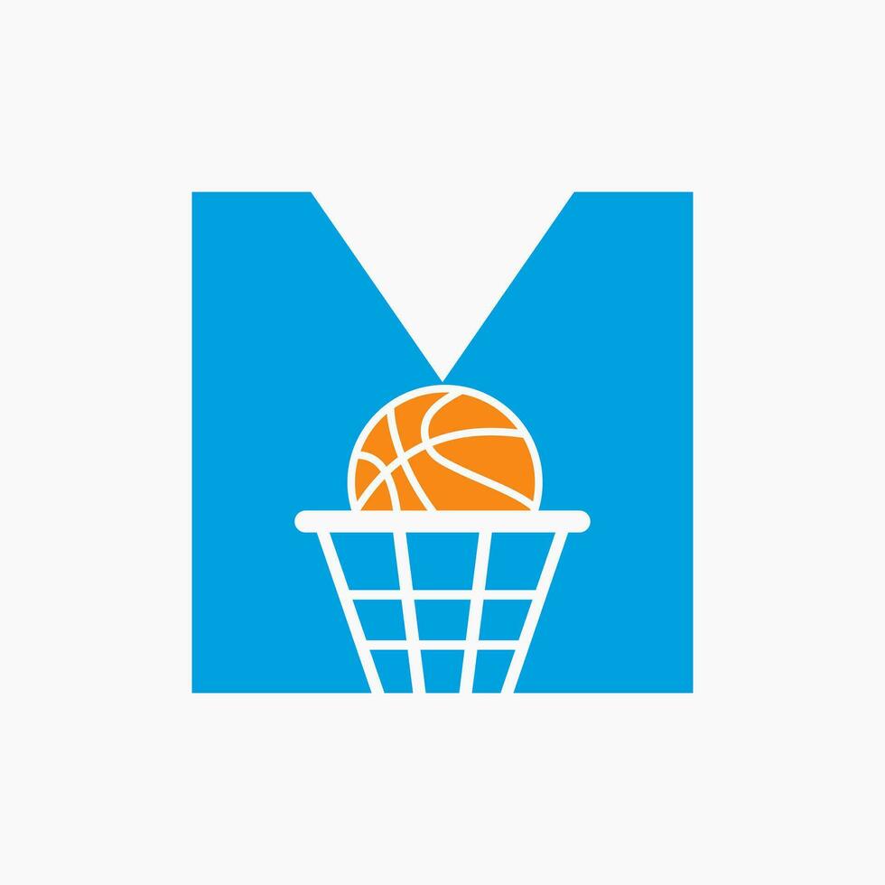 letra metro baloncesto logo concepto. cesta pelota logotipo símbolo vector modelo