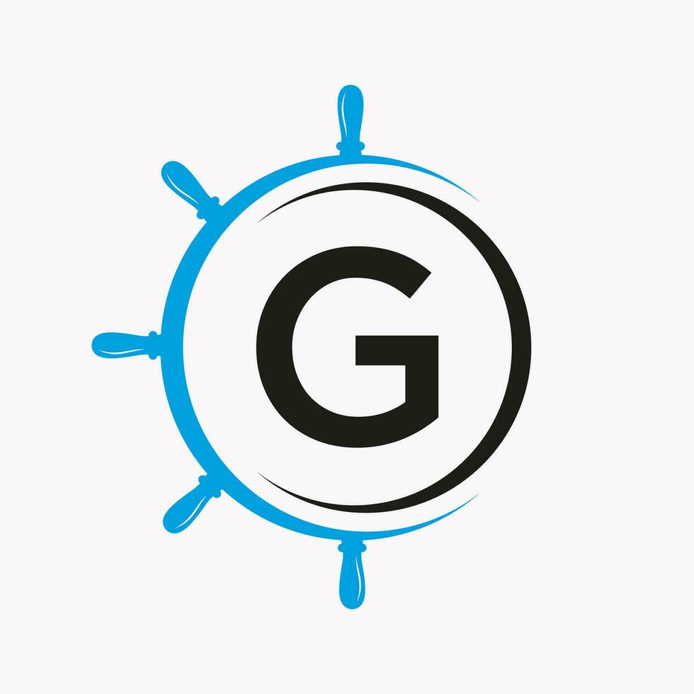 Letter G Ship Logo Concept With Ship Wheel Symbol Vector Template