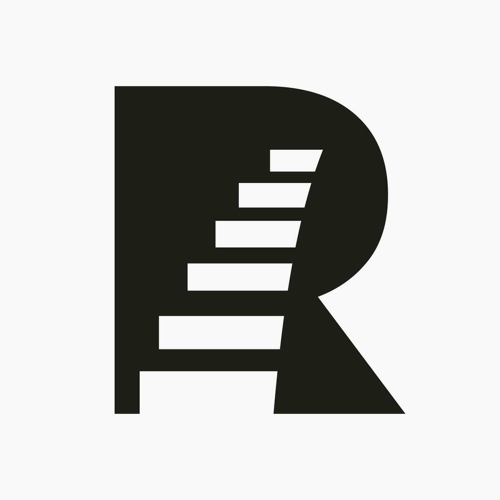 Letter R Stair Logo. Step Logo Symbol Alphabet Based Vector Template