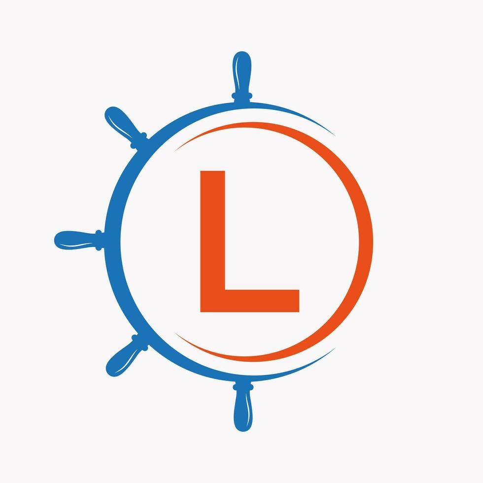 Letter L Ship Logo Concept With Ship Wheel Symbol Vector Template