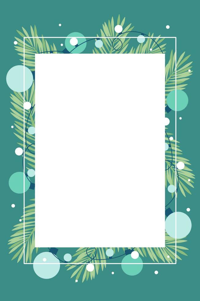 Banner with vector christmas tree branches, christmas balls and space for text.
