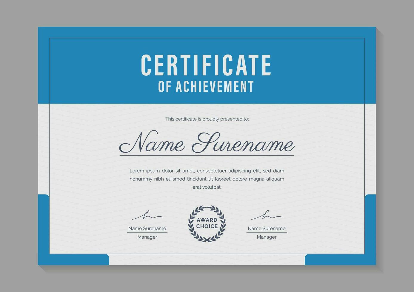 blue minimal certificate of achievement template design vector
