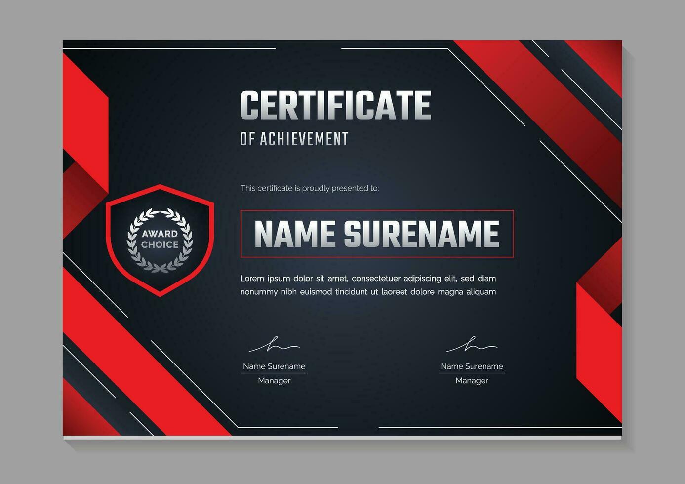 red certificate of achievement template design for game competition vector