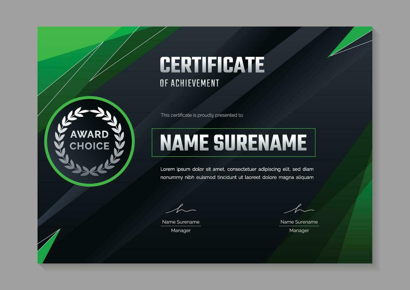 green certificate of achievement template design for game competition vector