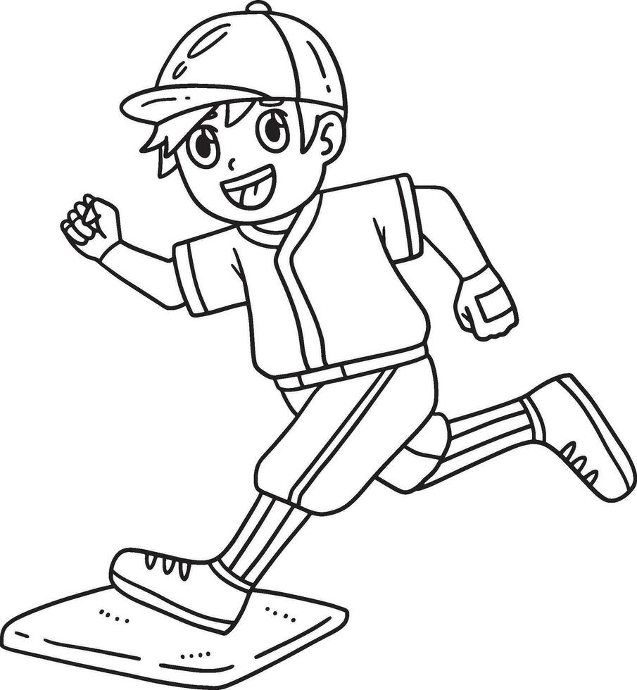 Baseball Boy Reaching Base Isolated Coloring Page vector