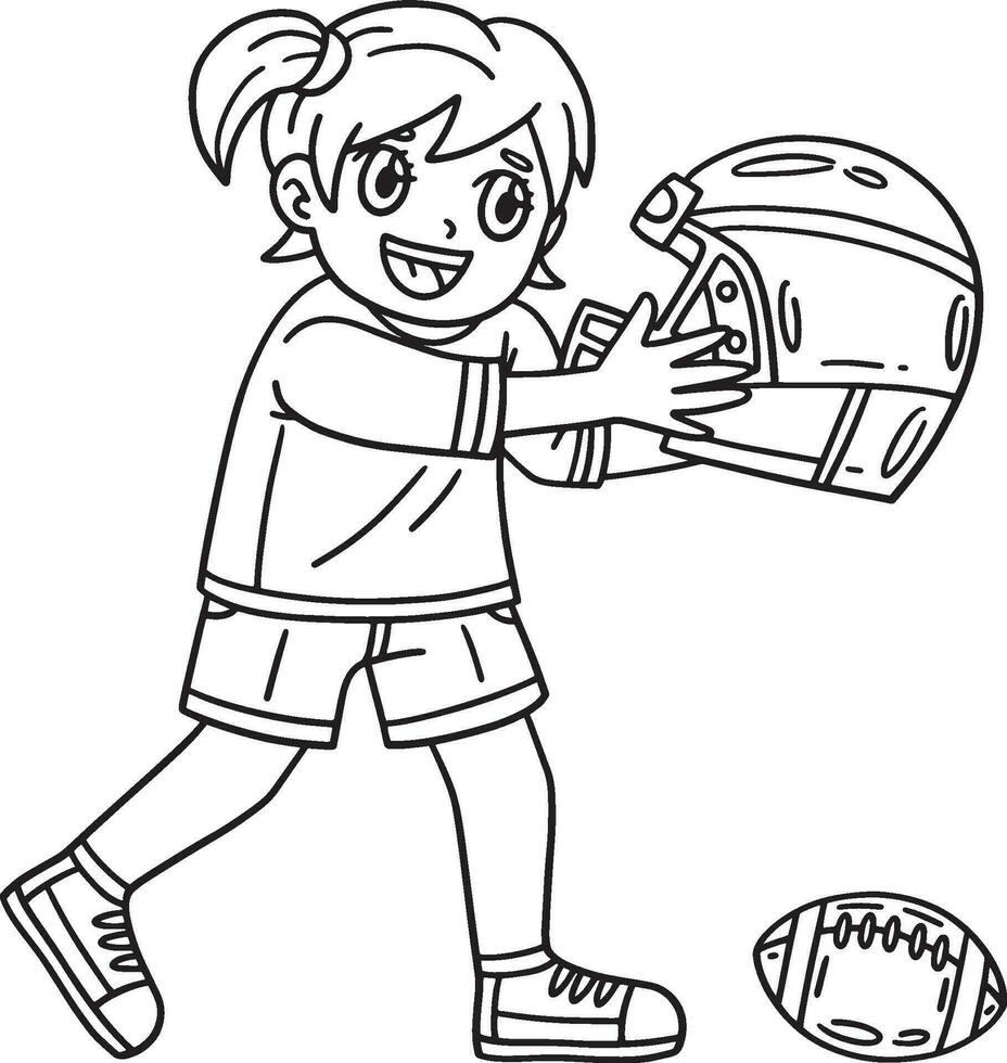 Girl with a Football Helmet and Ball Isolated vector