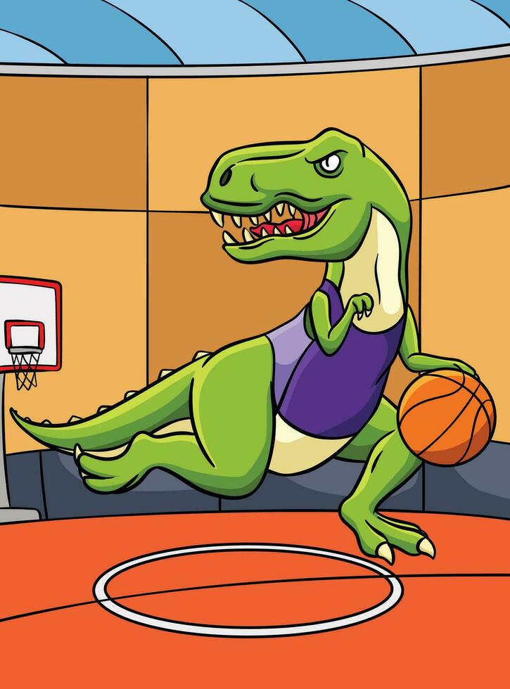 Basketball T Rex Colored Cartoon Illustration vector